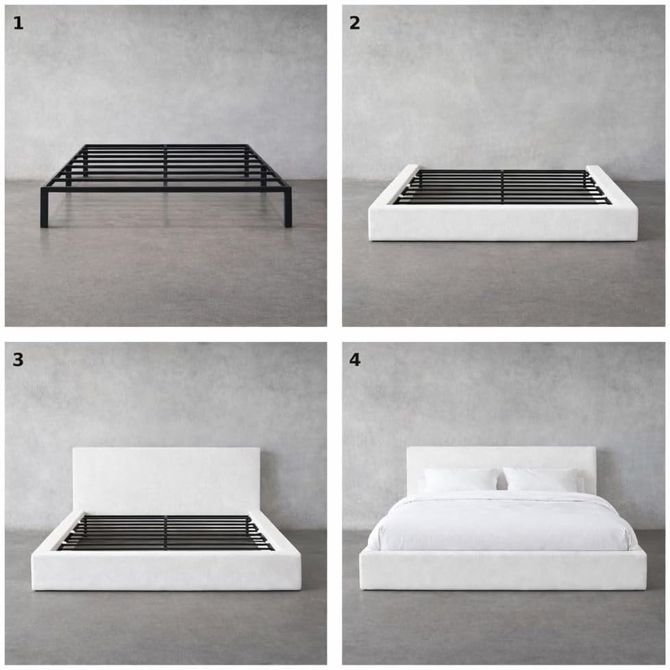 Round Bed – Washable Cover - Soft Upholstered Linen - Minimalist Modern - Half Circle Moon - Sold Separately (Gray Linen, King Headboard)