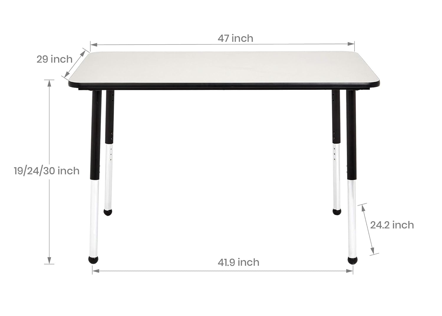 Amazon Basics Adjustable Height Rectangular Classroom Activity Table, Writing Desk for School and Home, Grey Top/Black Edge, 47" W x 29" L x 30" H