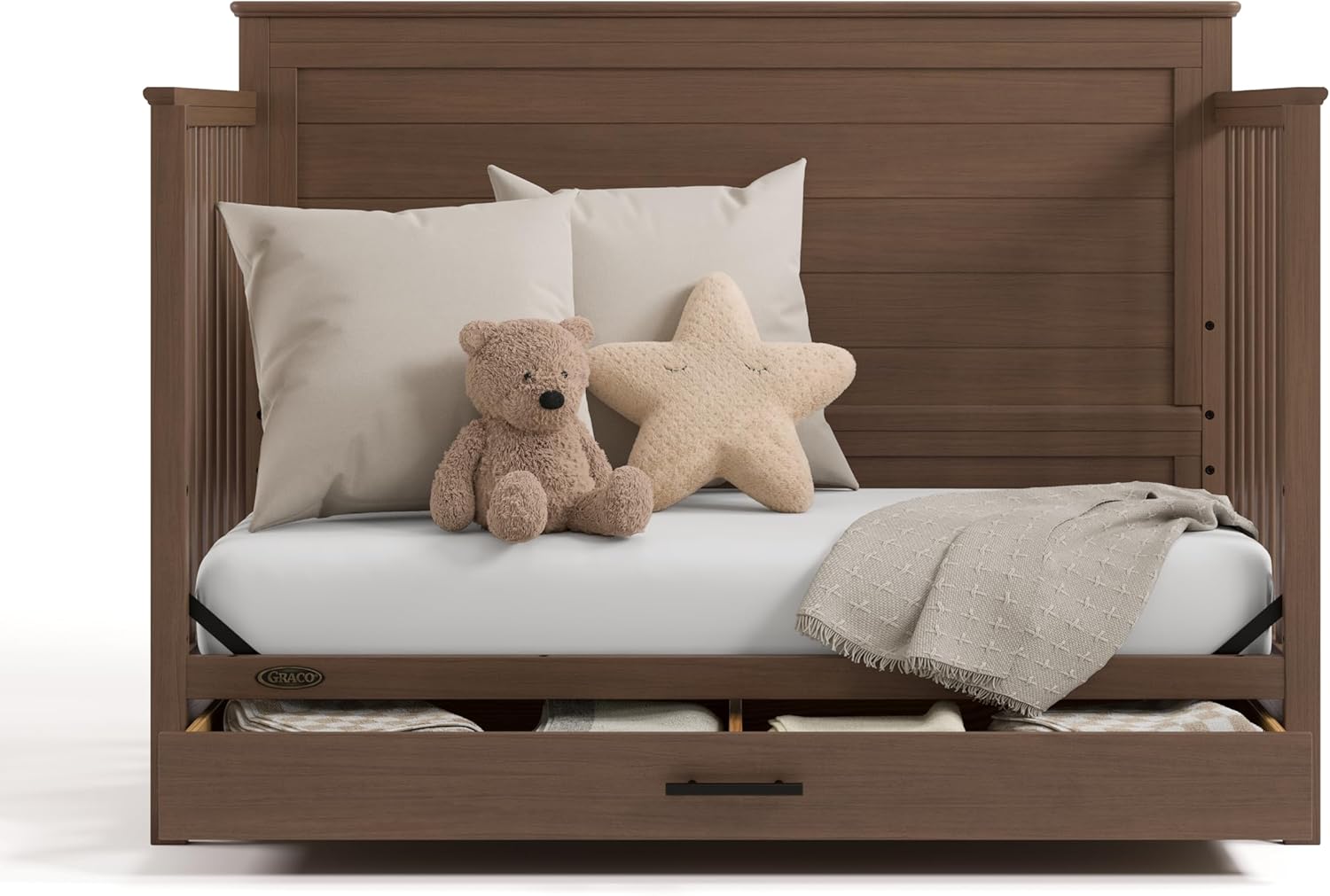 Graco Tristan 5-in-1 Convertible Crib with Drawer (Hazelnut) – GREENGUARD Gold Certified, Fits Standard Crib Mattress, Premium Handle, Converts to Toddler Bed, Daybed, and Full-Size Bed