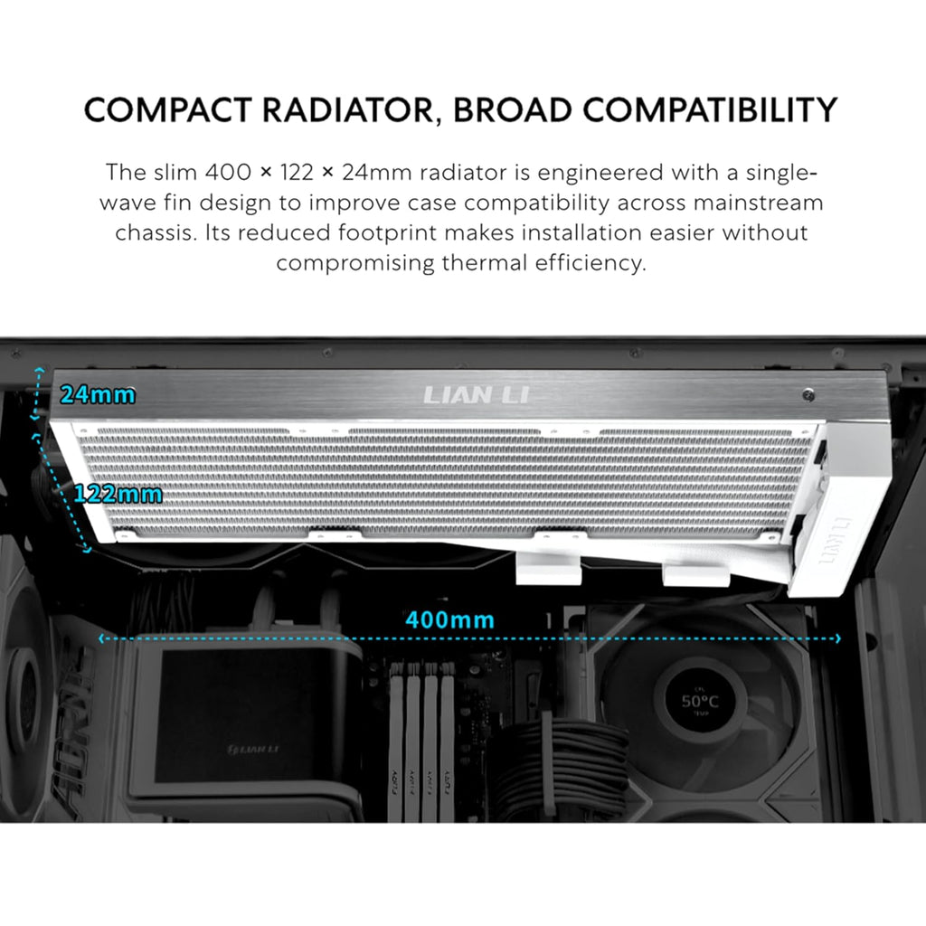 Lian Li Hydroshift II OLED Curved 360 Liquid CPU Cooler - Flexible Slide-Tube Clamp Coolant Pathway - Adjustable 6.67" 2K Screen - 3D Animation Effects - LGA 1851/1700, AMD AM5/4 - White (HS2OLDC36NW)
