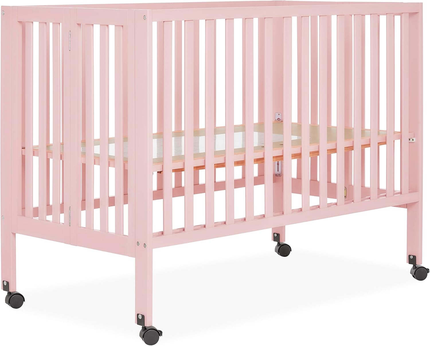 Dream On Me Quinn Full-Size Portable Baby Crib in Blush Pink, GreenGuard Gold & JPMA, Patented Quick Fold System, Adjustable Mattress Support, Smooth Wheels, Compact Design, Safe Sleep Assurance