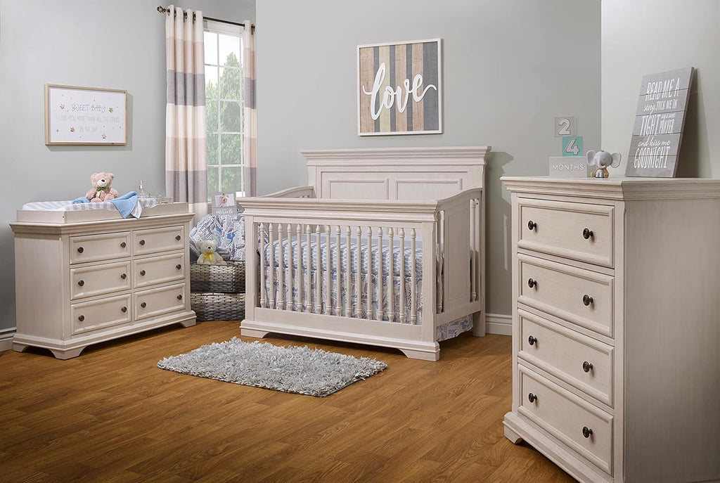 Sorelle Furniture Portofino Crib,Classic 4-In-1 Convertible Crib,Brushed Ivory Crib Made of Wood,Non-Toxic Finish, Wooden Baby Bed,Toddler Bed,Child's Daybed and Full-Size Bed-Ivory