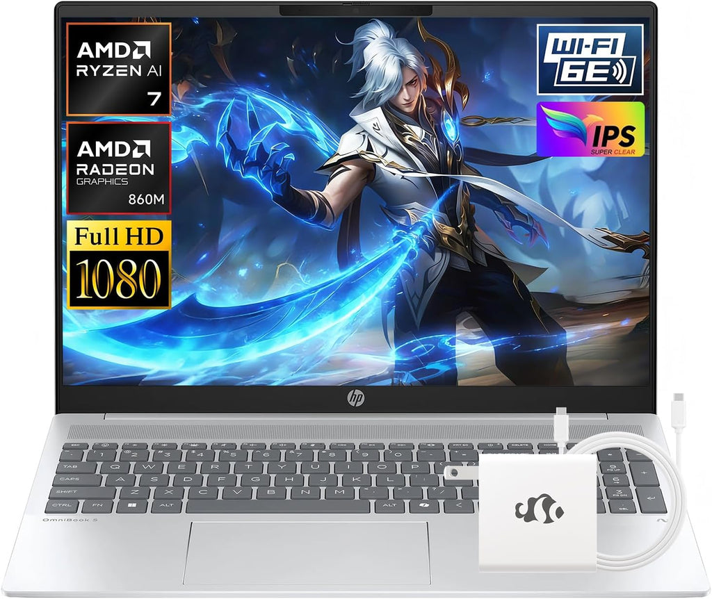 HP OmniBook 5 16" Laptop, AMD Ryzen AI 7 350 (Up to 5GHz), 16GB DDR5 512GB SSD, Radeon 860M Copilot+ Computer-Laptops for Creator Business Gaming College with Win11 WiFi6E Backlit KB GM Accessory