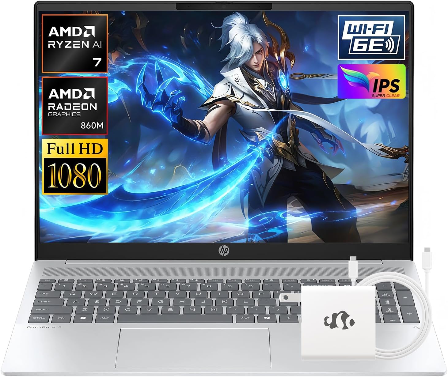 HP OmniBook 5 16" Laptop, AMD Ryzen AI 7 350 (Up to 5GHz), 16GB DDR5 512GB SSD, Radeon 860M Copilot+ Computer-Laptops for Creator Business Gaming College with Win11 WiFi6E Backlit KB GM Accessory
