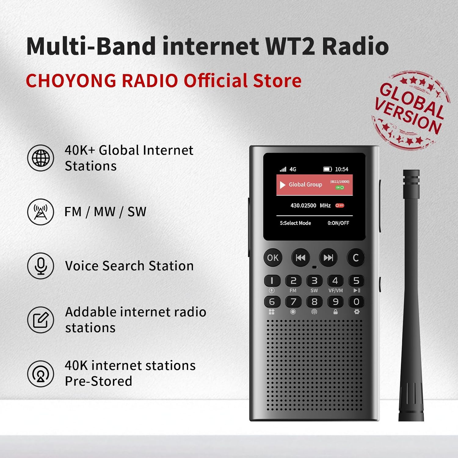 Choyong WT2 Multi-Band Smart Internet Radio WIFI/4G, AM/FM, and Portable Shortwave Radio Receiver Long Range Handheld Radio, Bluetooth