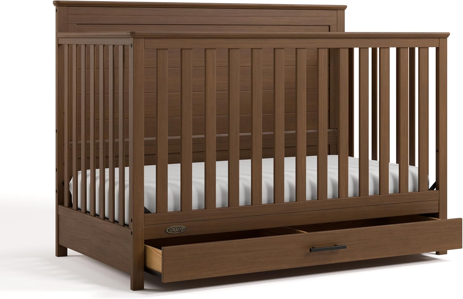 Graco Tristan 5-in-1 Convertible Crib with Drawer (Hazelnut) – GREENGUARD Gold Certified, Fits Standard Crib Mattress, Premium Handle, Converts to Toddler Bed, Daybed, and Full-Size Bed