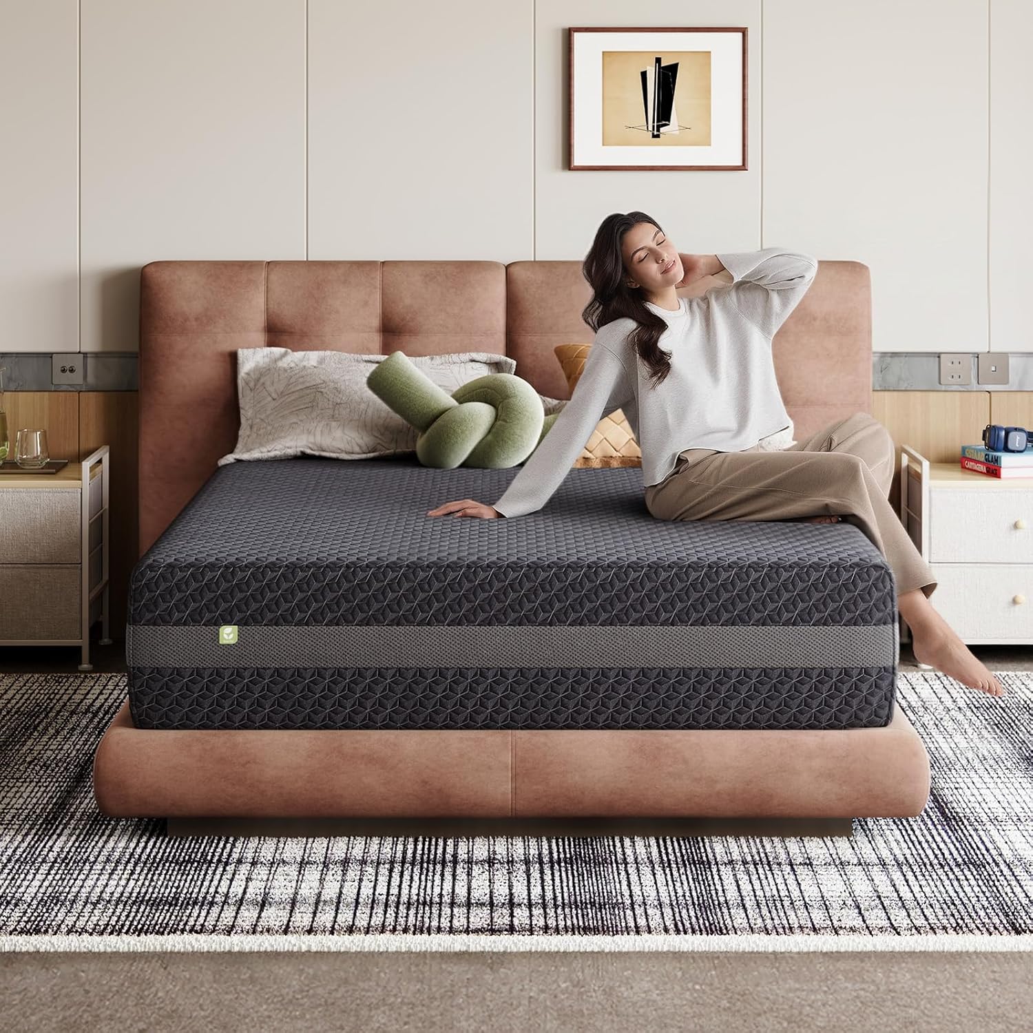 Novilla 14 Inch Queen Size Mattress, Queen Gel Memory Foam Mattress with Green Tea-Infused Foam for Pressure Relief, Body Contouring, & Balanced Support, Breathable Side Panel, Mattresses in a Box
