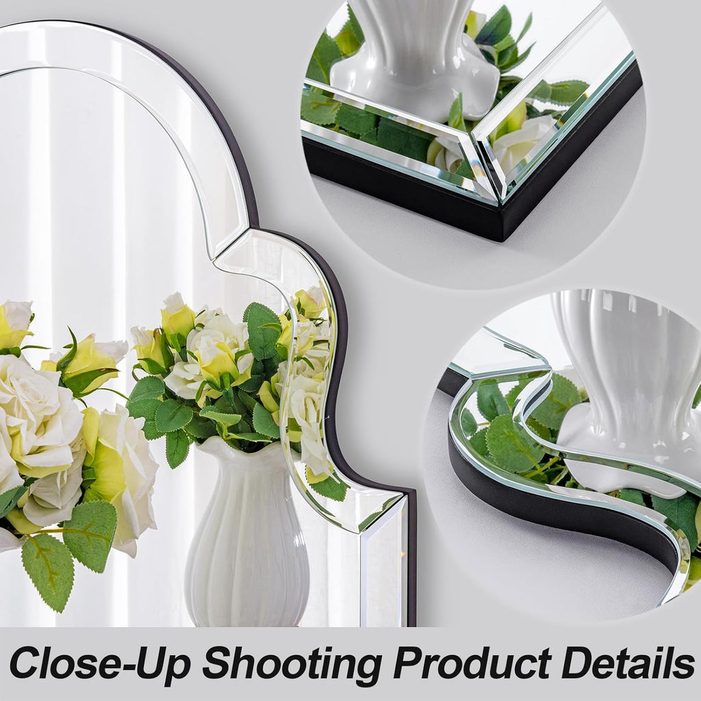 Large Arched Mirror Wall Decor, 39.4"x27.6" Scalloped Decorative Wall Mirror with Beveled Glass Frame, Bathroom, Bedroom, Living Room, or Entryway