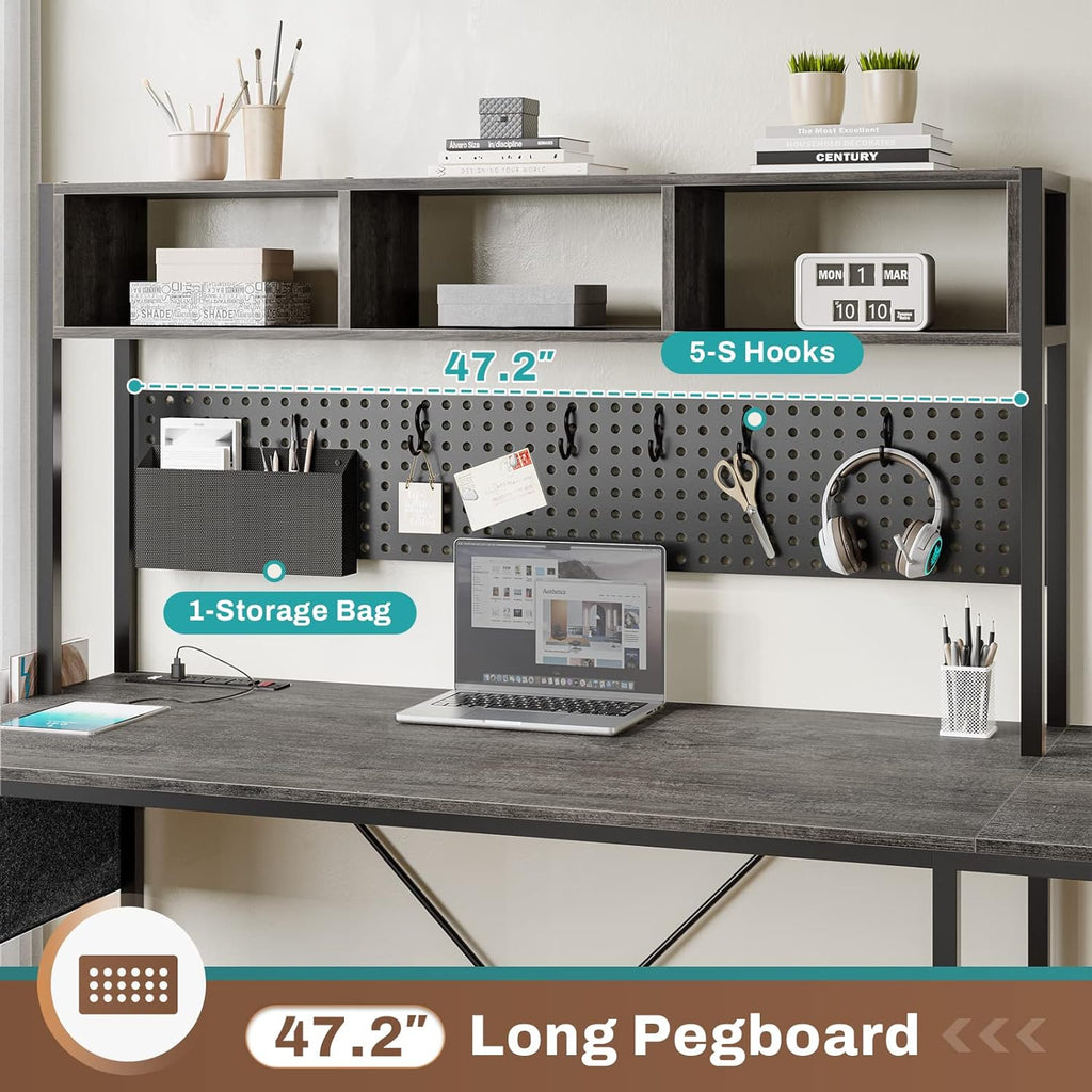 SEDETA L Shaped Desk, 94.5 Inch Home Office Desk with Power Outlet & Pegboard, L Shaped Gaming Desk with LED Light, Keyboard Tray, Storage Shelves and Headphone Hook for Home Office, Grey