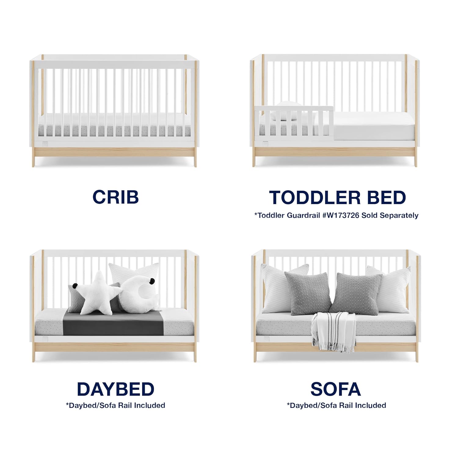 GAP babyGap Tate 4-in-1 Convertible Crib - Greenguard Gold Certified, Bianca White/Natural