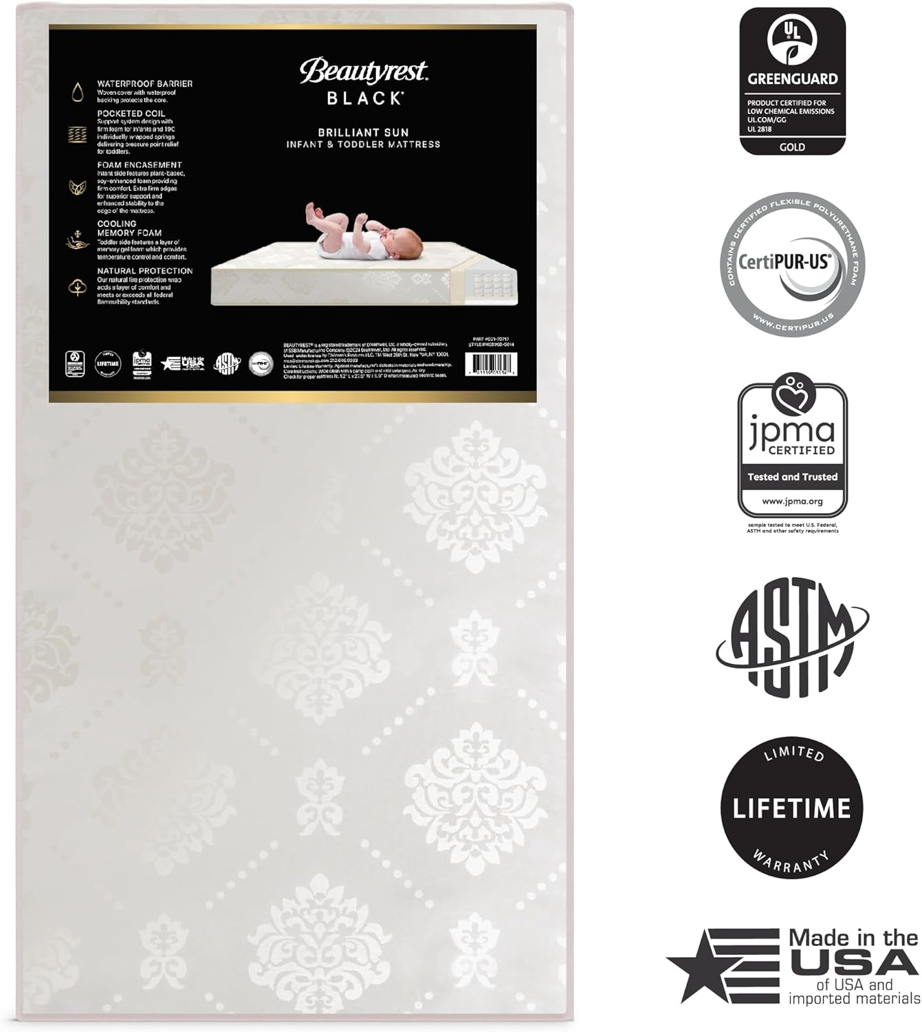 Beautyrest Beginnings Black Brilliant Sun 2-Stage Premium Crib and Toddler Mattress with Plant-Based Soy Foam and Gel Memory Foam