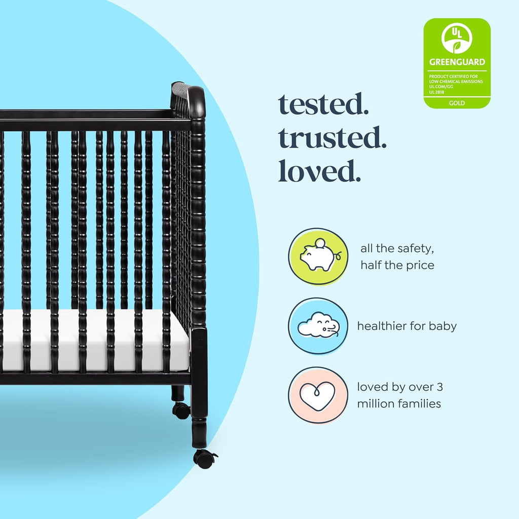 Davinci Jenny Lind 3-in-1 Convertible Mini Crib in Ebony, Removable Wheels, Greenguard Gold Certified