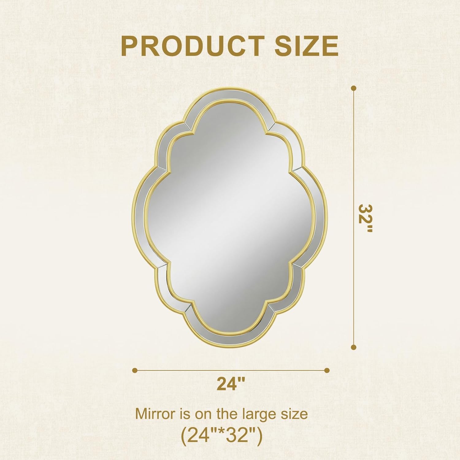 CozyDH Gold Scalloped Wall Mirror Decor - 32"x24" Decorative Wavy Mirror Large, Decorative Wall Art for Bathroom Entryway Fireplace Living Room Bedroom Hallway