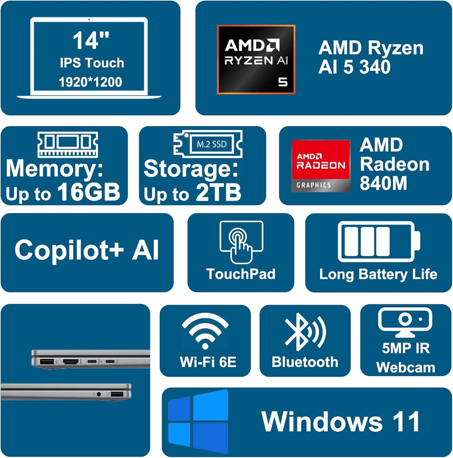HP OmniBook X Flip 2-in-1 Laptop 14" WUXGA IPS Touch (400nits) AMD 6-core Ryzen AI 5 340 (Up to 50 Tops) 16GB RAM 512GB SSD for Creator Designer Business Professional Win11 ICP Hub