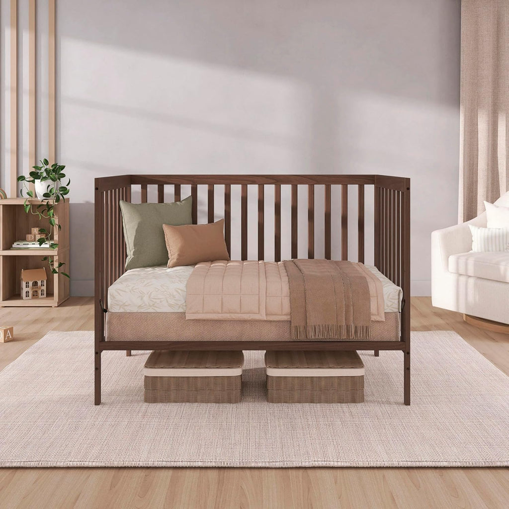 Dream On Me Synergy 5 in 1 Convertible Crib in Smokey Oak, Greenguard Gold and JPMA Certified, Converts from A Baby Crib to A Toddler Bed, A Daybed and Full-Size Bed