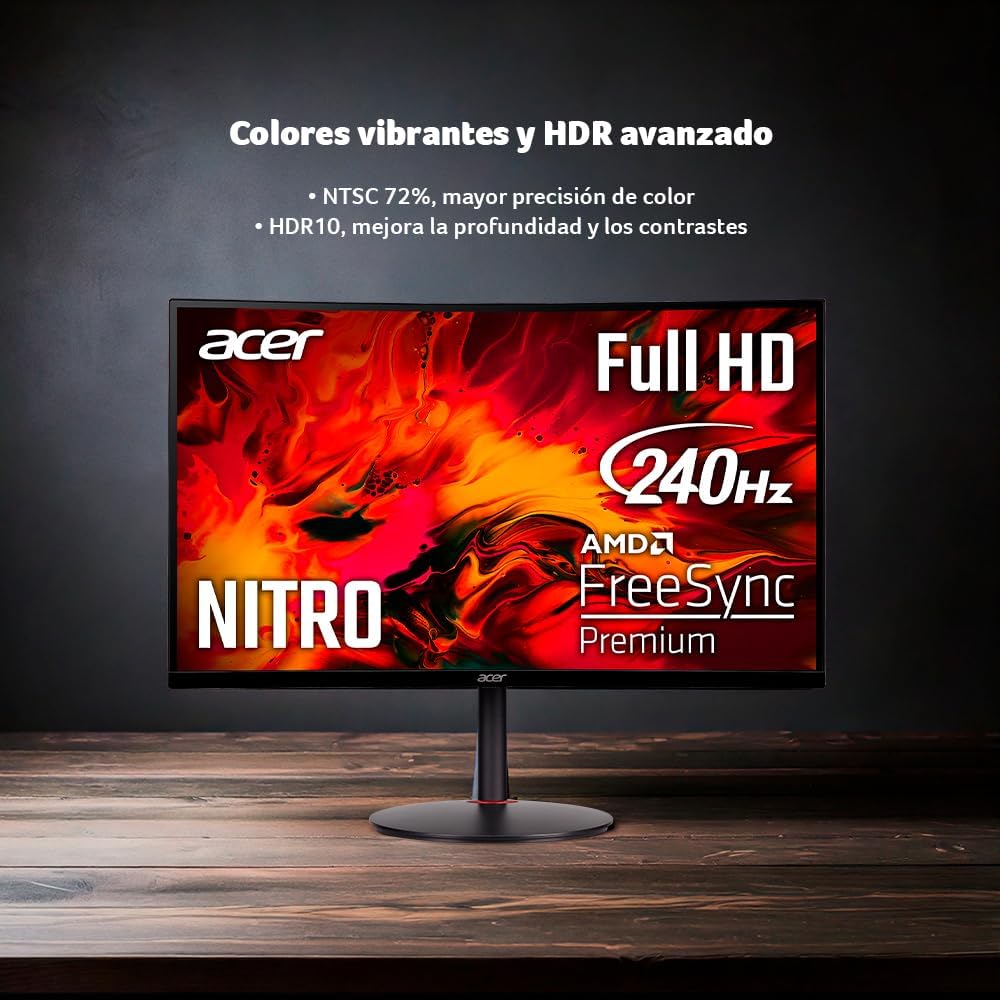 acer Nitro 27" 1500R Curved Full HD PC Gaming Monitor | AMD FreeSync Premium | 240Hz | 1ms VRB | Speakers | HDR10 | ErgoStand | VESA Mounting Compliant | 1 x DP 1.4 & 2 x HDMI 2.0 | XZ270 X2bmiiphx