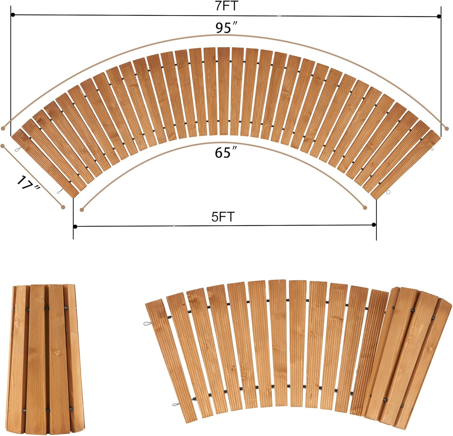 Spurgehom 7FT Wooden Garden Pathway Curved Outdoor Walkway Roll Out Cedar Wood Patio Flooring Path Decorative Lawn Patio Pavers Boardwalk Beach Wedding Party (Natural)