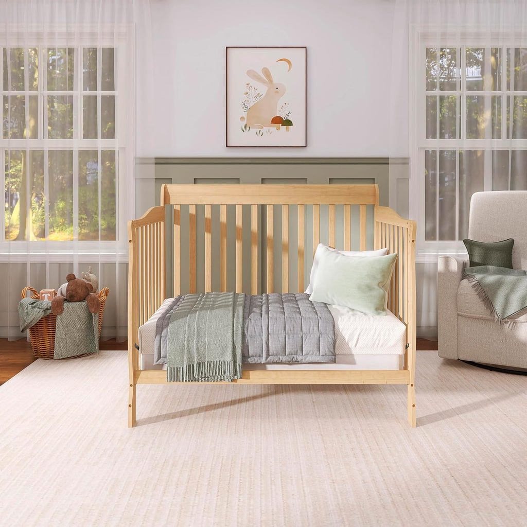 Dream On Me Ashton 4-In-1 Convertible Crib In Natural, Greenguard Gold, JPMA Certified, Non-Toxic Finishes, Features 4 Mattress Height Settings, Made Of Solid Pinewood