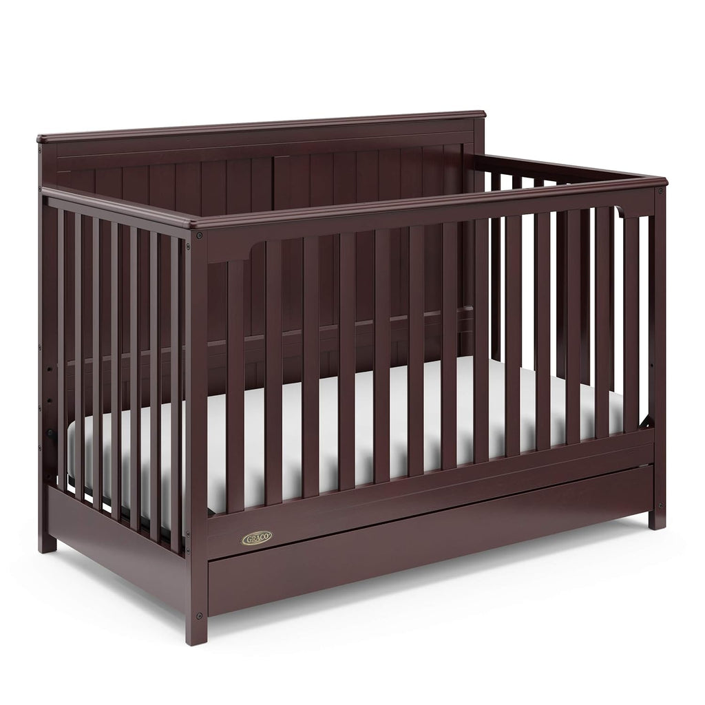 Graco Hadley 5-in-1 Convertible Crib with Drawer – GREENGUARD Gold Certified, Fits Standard Crib Mattress, Converts to Toddler Bed, Daybed and Full Bed, 4 Adjustable Mattress Heights (Espresso)