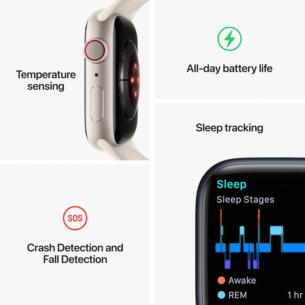 Apple Watch Series 8 GPS + Cellular, 41mm - Starlight Aluminum Case with Starlight Sport Band, S/M (Renewed)