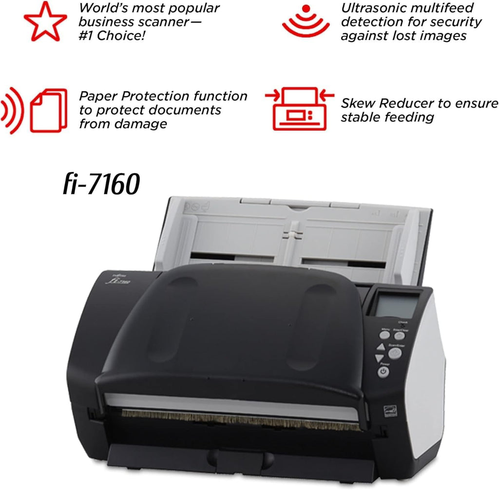 Fujitsu FI-7160 - Document Scanner - Duplex - 8.5 inx14 in - 600 DPIx600 DPI - UP to 60 PPM (Mono)/UP to 60 PPM (Color) - ADF (80 Sheets) - UP to 4000 SCANS PER Day - USB 3.0 (Renewed)