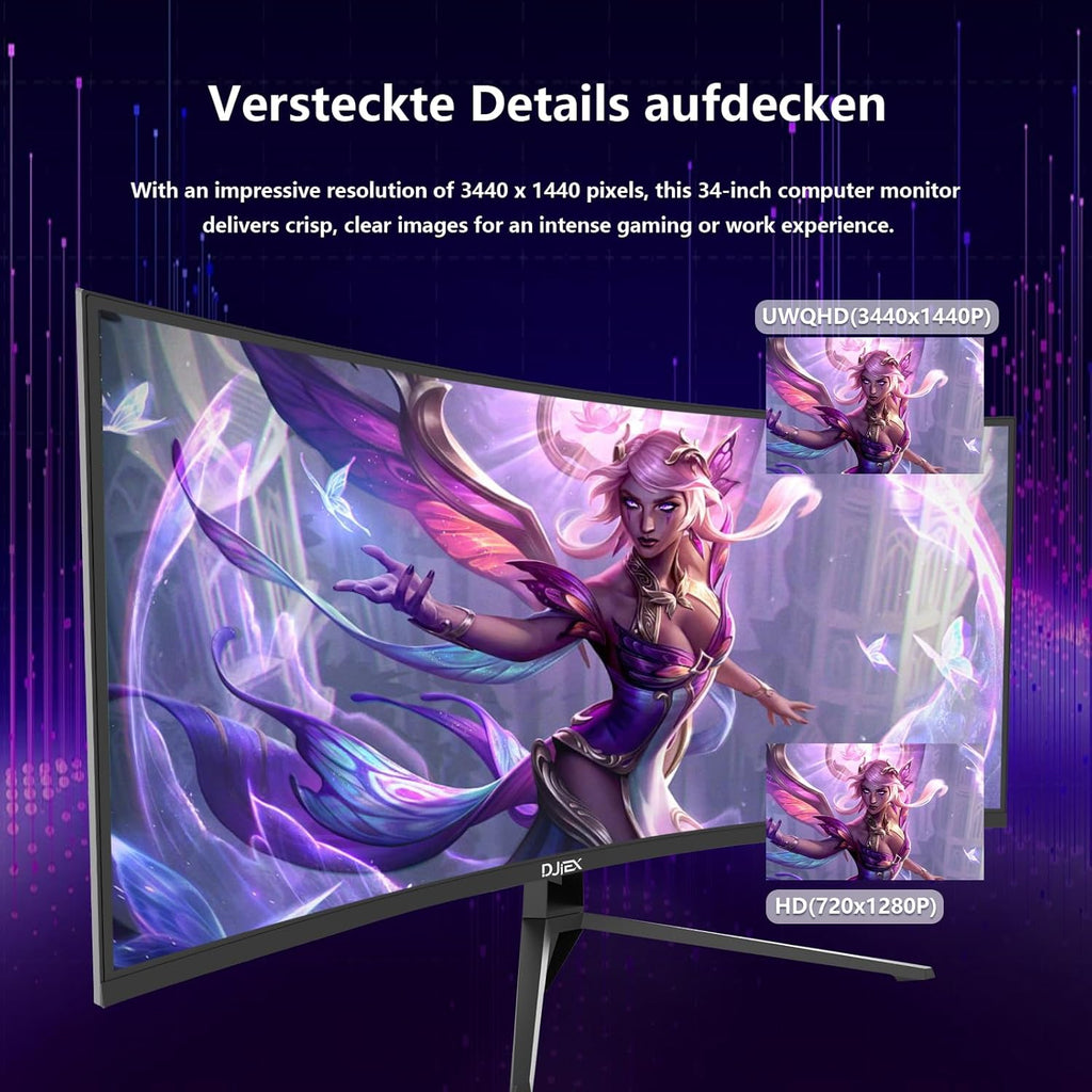 34 Inch Curved Gaming Monitor,21:9 WQHD 3440x1440 165Hz Curved 1500R - Ultrawide Computer Monitor PIP/PBP,1ms(MPRT) 127% sRGB,HDMI & DP,Tilt Adjustable,Panoramic for Office & Immersive Gaming