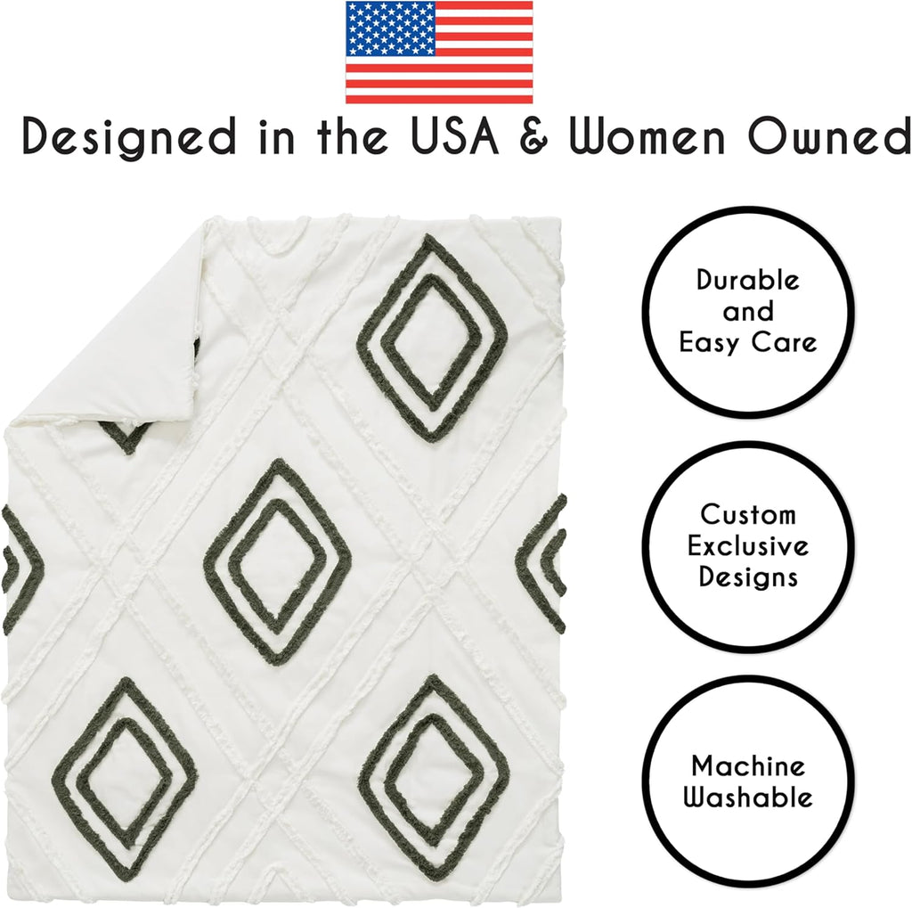 Sweet Jojo Designs 4-Piece Baby Crib Bedding Set (Boho Chic) for Boys or Girls, Infants/Nursery incl. Cotton Blanket, Fitted Sheet, Skirt, Diaper Stacker (Sage Green, Gender Neutral, Unisex Farmhouse)