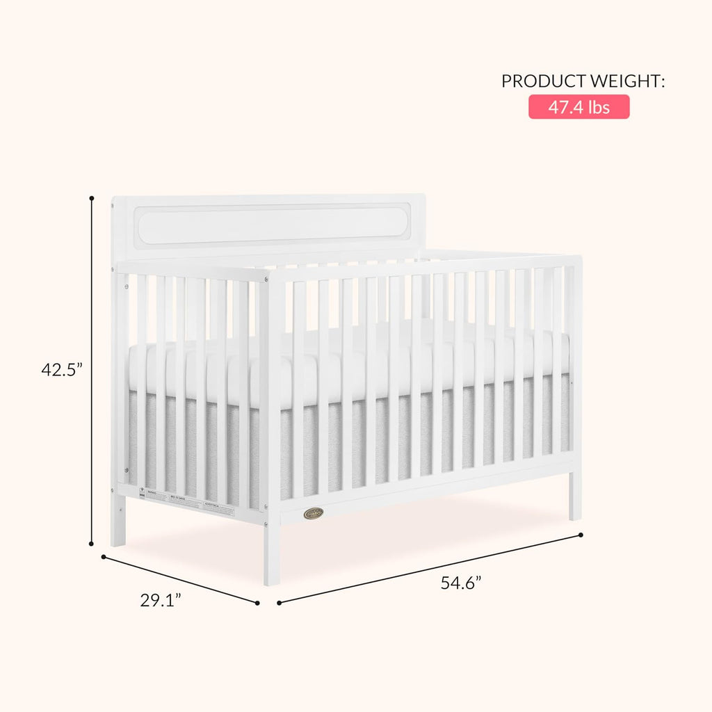 Dream On Me Avery 5-in-1 Convertible Full-Size Baby Crib in White, Converts to Toddler Bed, Daybed & Full-Size Bed, 3 Adjustable Mattress Heights, Greenguard Gold & BSA Certified