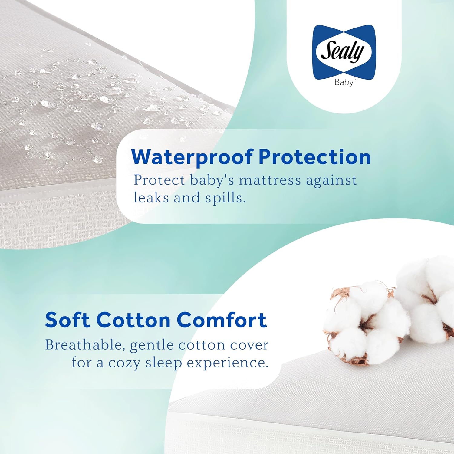 Sealy Baby OptiCool Breathable Crib Mattress, GREENGUARD GOLD Certified, Made in USA, Toddler Bed Fit, 2 Stage Cooling Memory Foam, Non Toxic, Airy Cotton Cover, Safety & Quality Tested, 52x28"