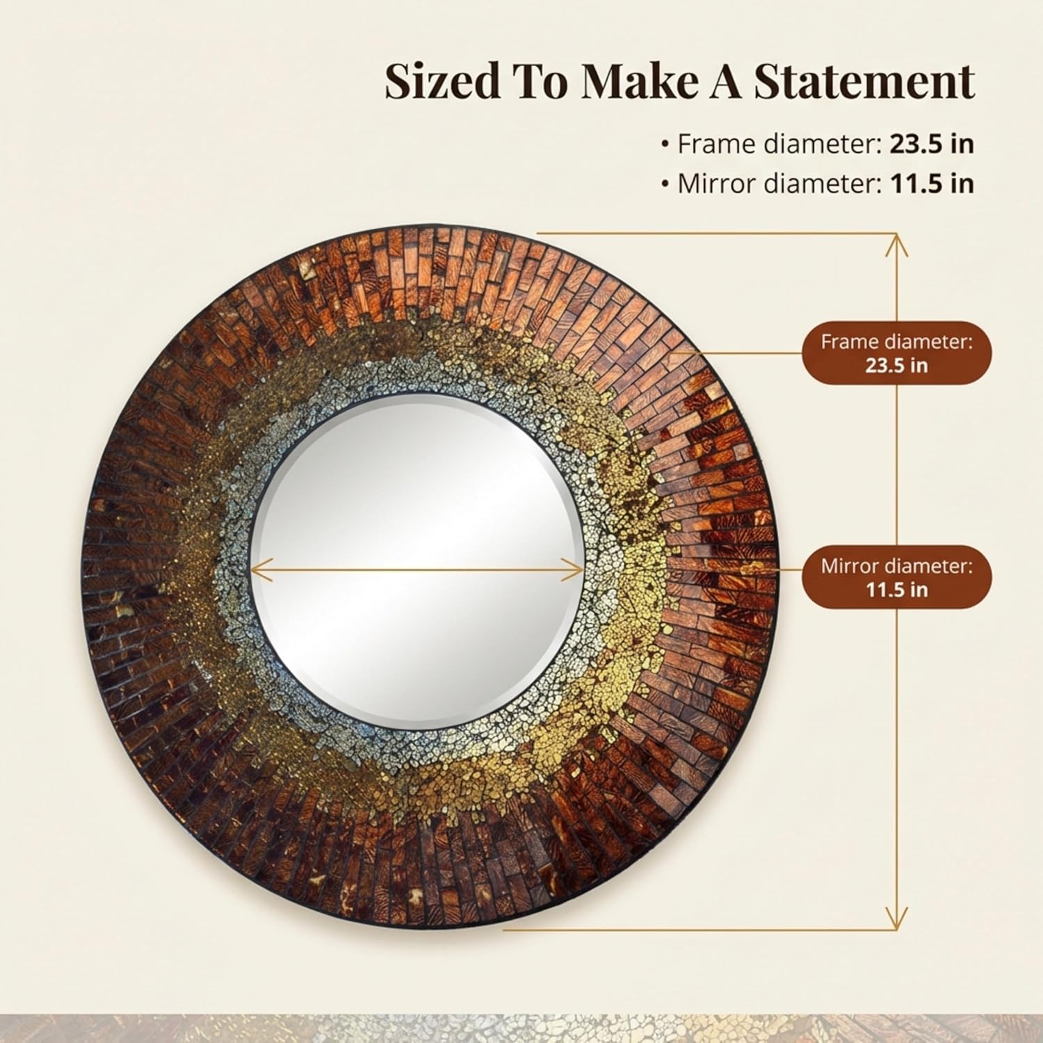 Lulu Decor, Baltic Amber Mosaic Wall Mirror, Decorative Handmade Beveled Round Mirror 23.50" (LP301)