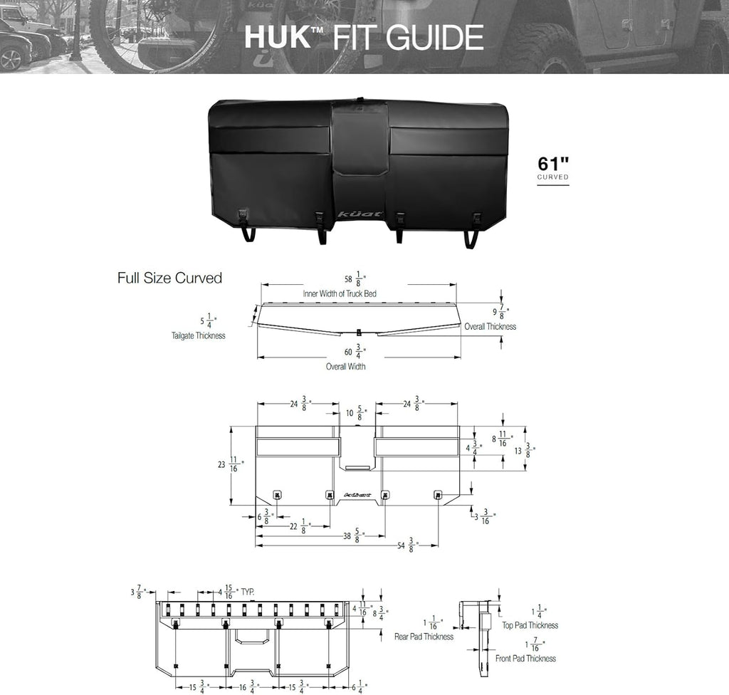 KUAT HUK 61" Curved Durable Soft-Touch TPU Padded Pickup Truck Tailgate Bike Hauling Transportation Easy-Access Protective Pad w/Nylon Straps, Metal G-Hook Buckles & Roll-Up Window, Black