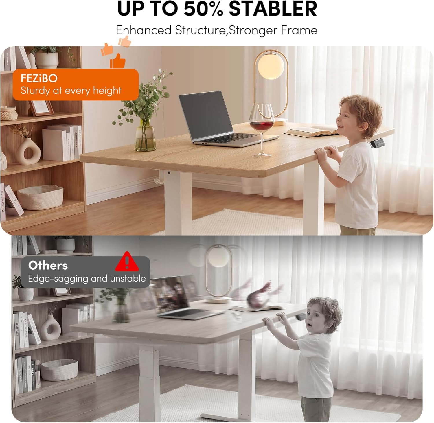 FEZIBO One-Piece Standing Desk, 48"x24" Seamless Tabletop Electric Height Adjustable for Home Office, Study Rooms & Multi-Device Workstations, Maple
