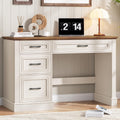 Vabches Farmhouse 47" Executive Desk with 3 Drawers and Adjustable File Drawer, Workstation Computer Desk for Home Office, Study, Unique White.