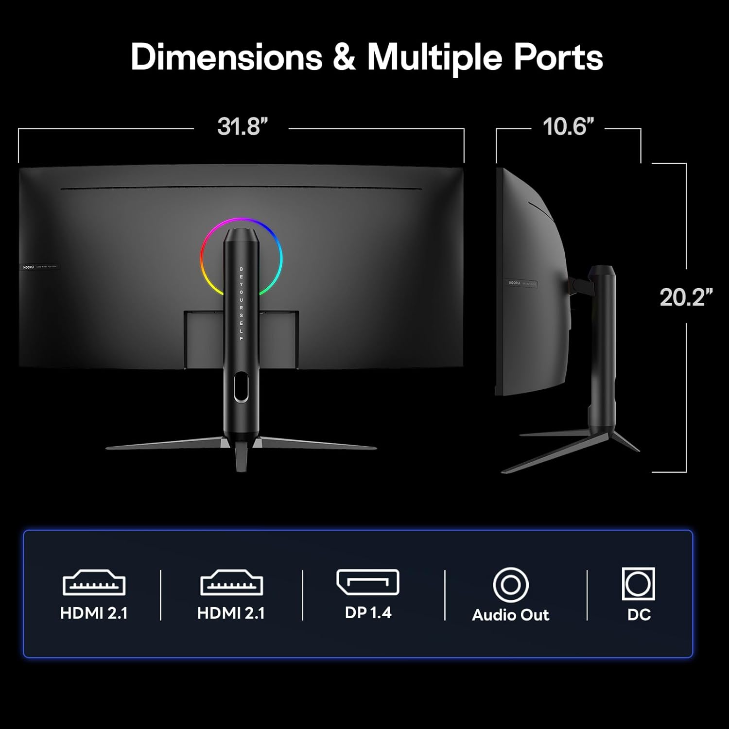 KOORUI 34 inch Ultrawide Curved Gaming Monitor 240Hz, PIP/PBP, 3440x1440P, 21:9 Display, 1500R Curvature. 1ms, Adaptive Sync, DP, HDMI, Vesa amoun,Support PS5,Computer Monitor G3441XC