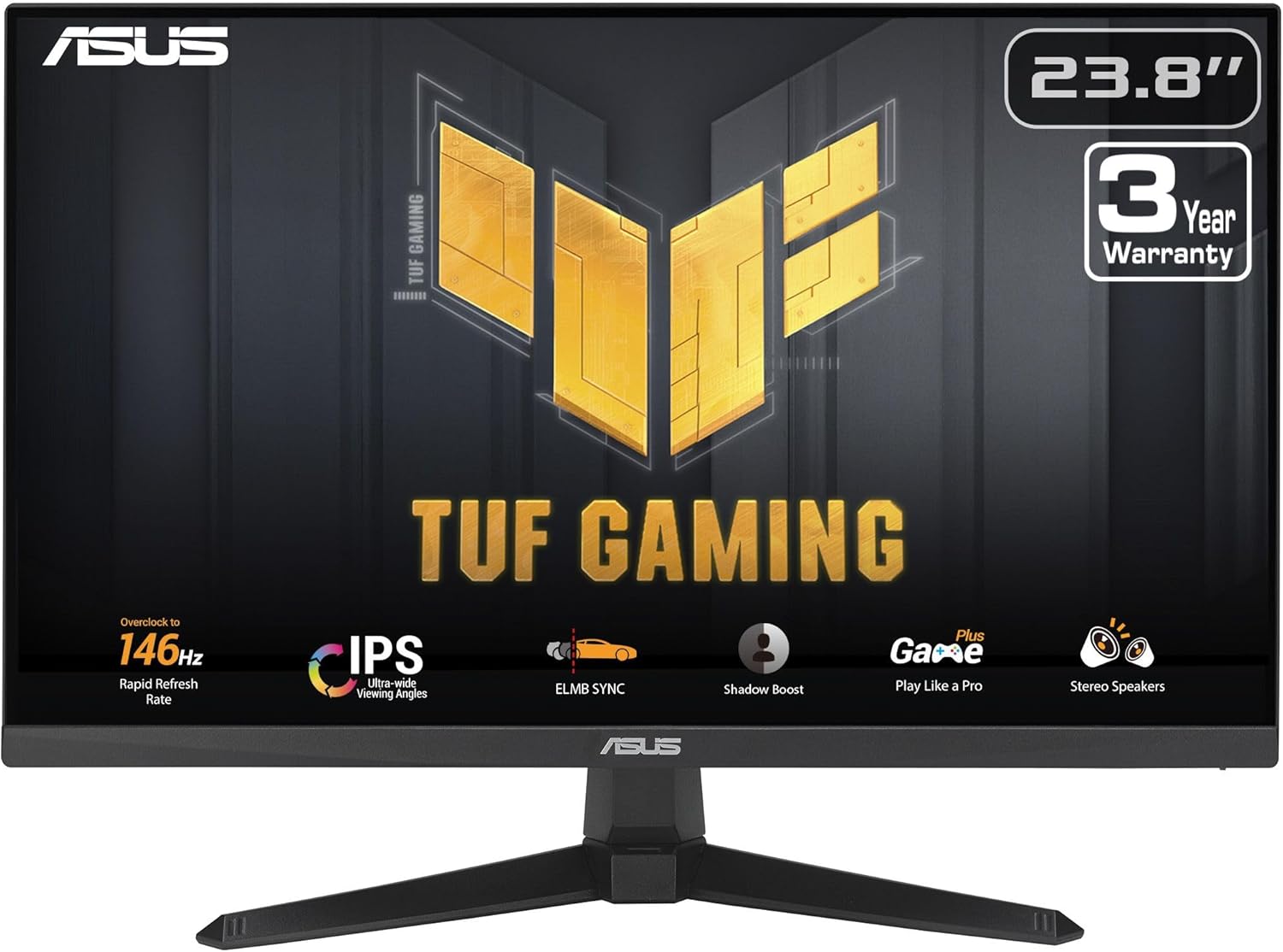 ASUS TUF Gaming 24” (23.8” viewable) 1080P Monitor (VG249QE5A) - FHD, 144Hz Overclock to 146Hz, IPS, Extreme Low Motion Blur Sync, 1ms, Speakers, Variable Overdrive, DisplayWidget Center, 3yr Warranty