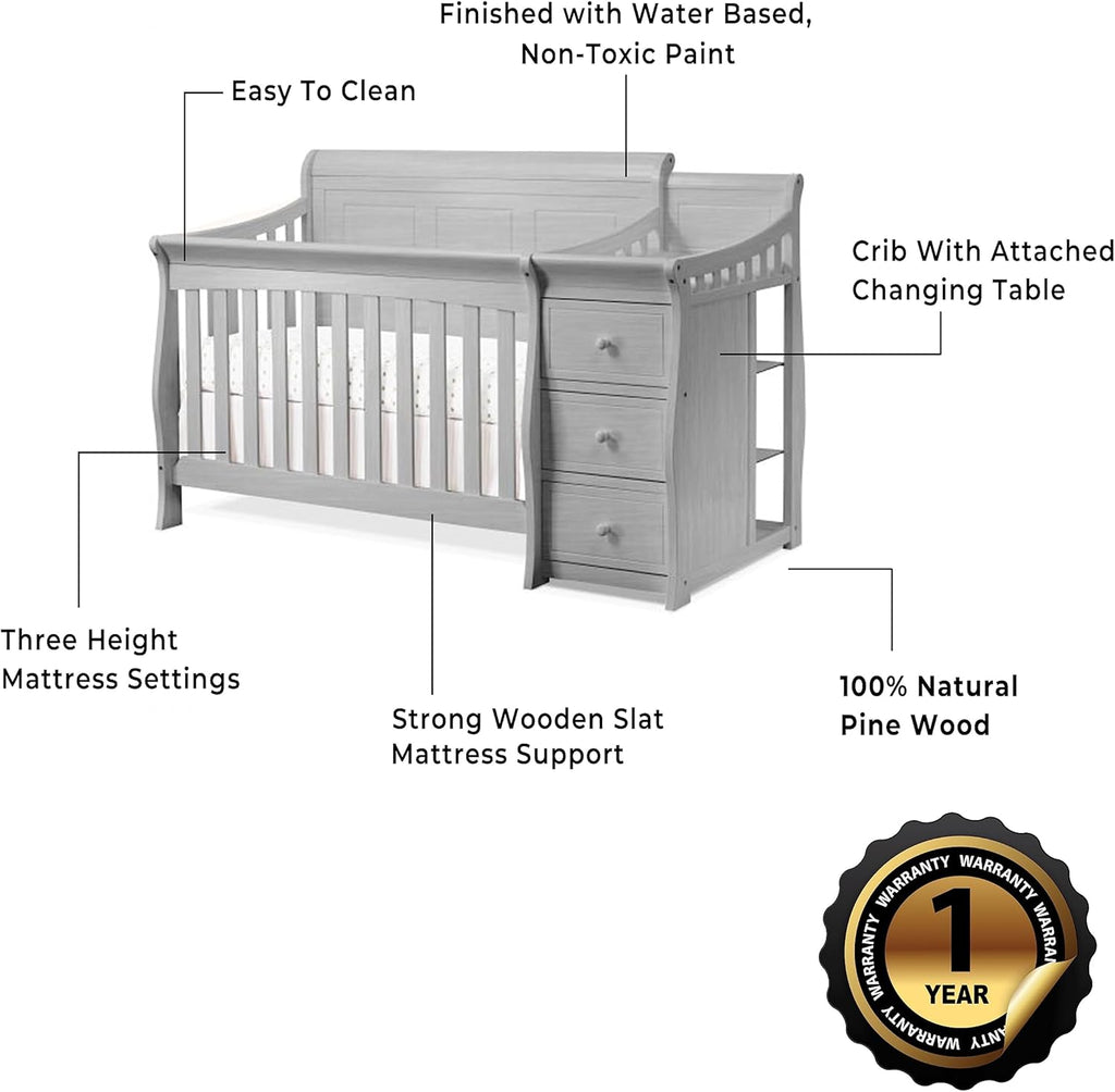 Sorelle Furniture Princeton Elite Crib and Changer with Solid Panel Back Classic -in- Convertible Diaper Changing Table Non-Toxic Finish Wooden Baby Bed Toddler Full-Size Nursery - Weathered Grey