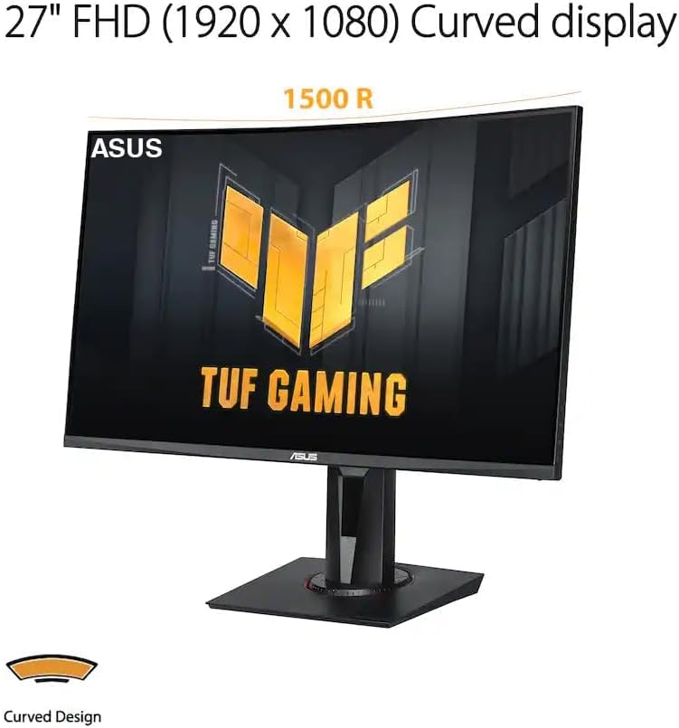 ASUS TUF 27" 240Hz FHD Curved Gaming Monitor, Adjustable Tilt/Swivel/Height, Adaptive-sync, AMD FreeSync Premium, VESA Mount, HDMI, Displayport & Black (VG27VQMY) w/DKZ Hub, ErgoFlexy Single Mount Arm