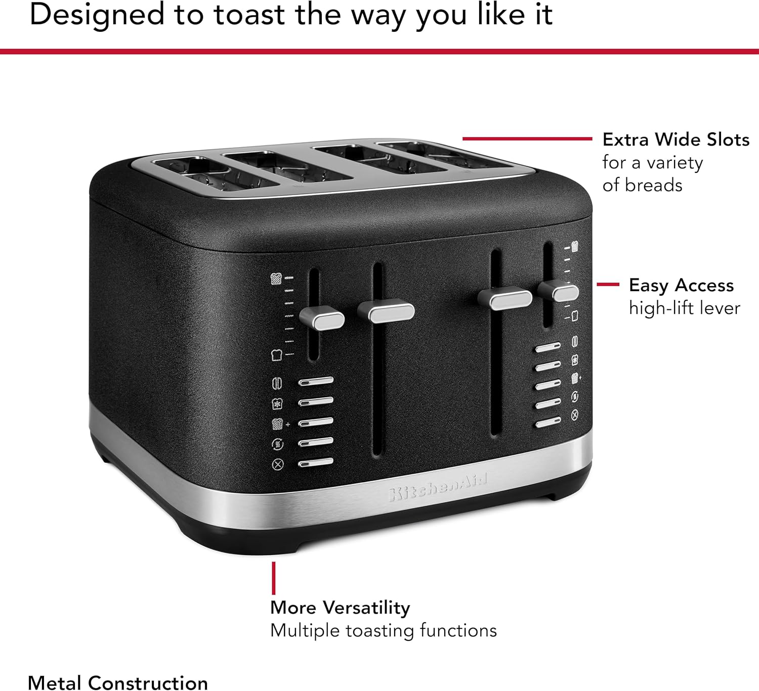 KitchenAid 4 Slice Automatic Toaster with Extra Wide Slots, KMT4109BK, Cast Iron Black