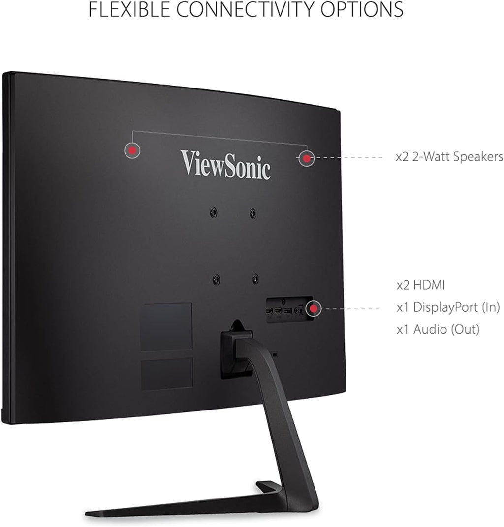 ViewSonic VX2718-2KPC-MHD 27 Inch 1440p Curved Gaming Monitor, 180Hz and 1ms for Smooth Gameplay, FreeSync Premium and Eye Care Technology for Comfortable Viewing, HDMI, and DisplayPort Inputs