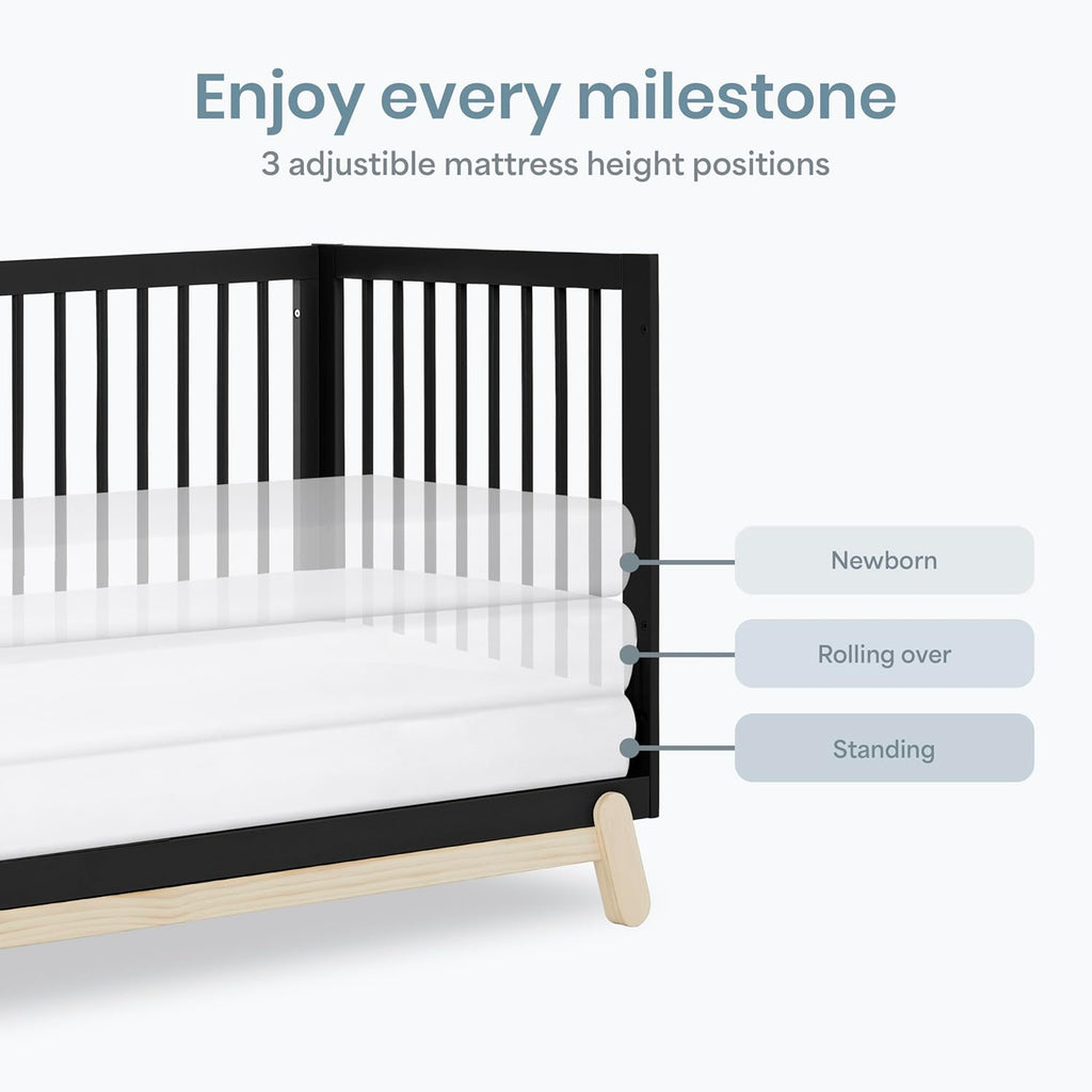 Dream On Me Hygge 5-in-1 Convertible Full-Size Baby Crib in Matte Black Vintage, GreenGuard Gold & BSA, Converts to Toddler, Day & Full-Size Bed, Adjustable Mattress Heights, Modern Nursery