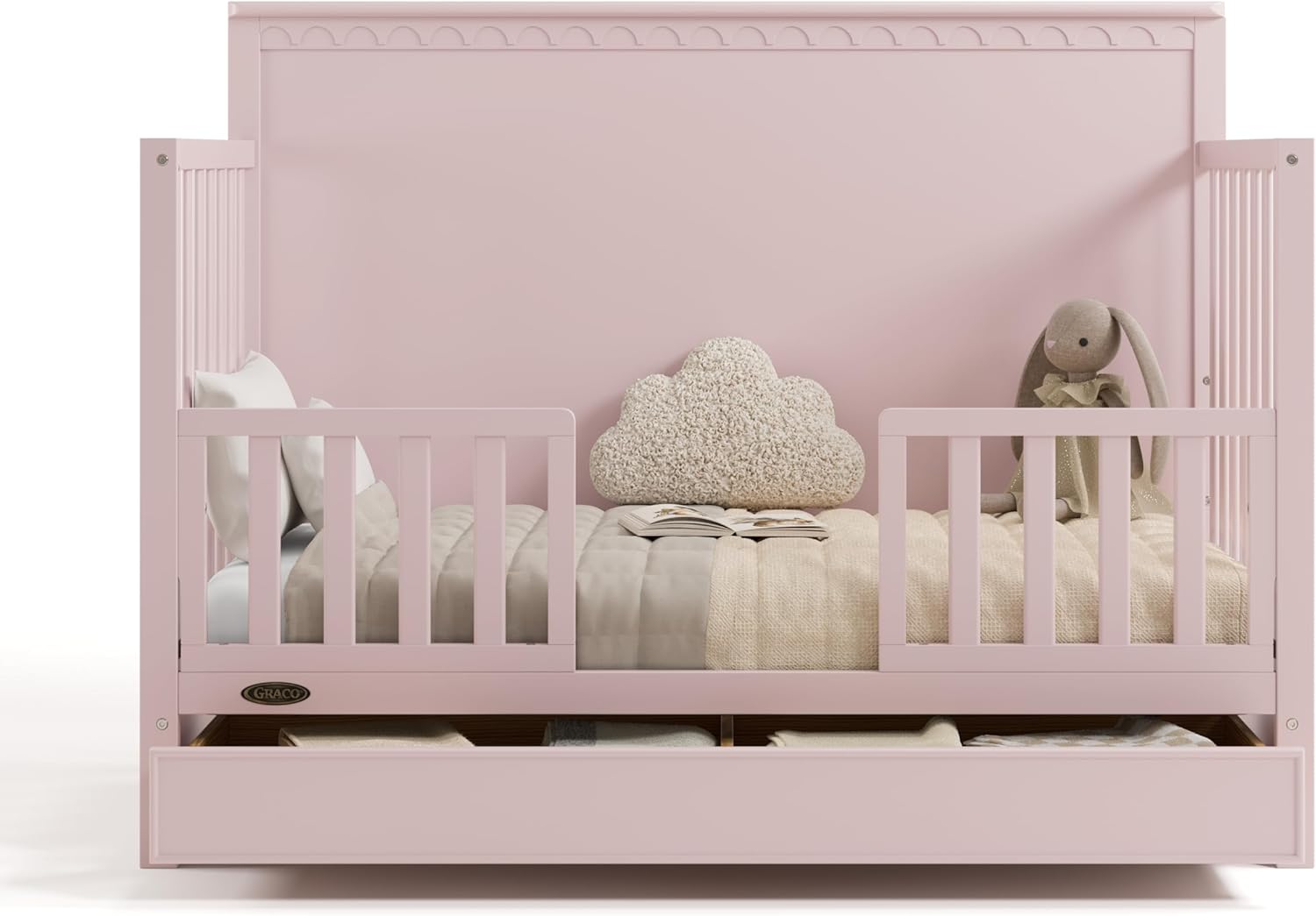 Graco Sasha 5-in-1 Convertible Crib with Drawer – GREENGUARD Gold Certified Wood Crib, Converts to Toddler Bed, Daybed, Full-Size Bed, Stylish Classic Design (Blush)