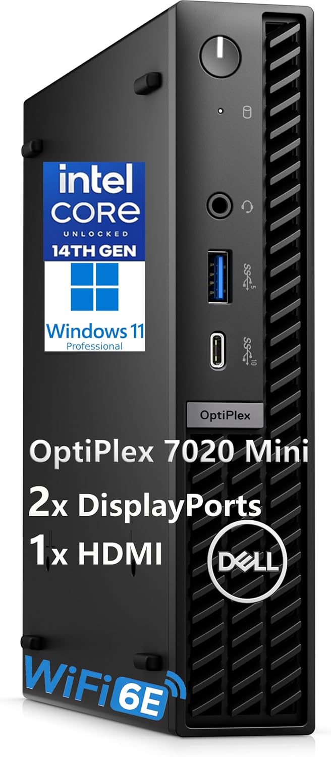 Dell 2026 OptiPlex 7000 Mini Business Desktop, Ultra-Compact for Office & Workspace, 14th Gen i3-14100T CPU, 32GB RAM, 1TB PCIe SSD, WiFi 6E, Triple Display Support (HDMI+2DP), Windows 11 Pro, Black