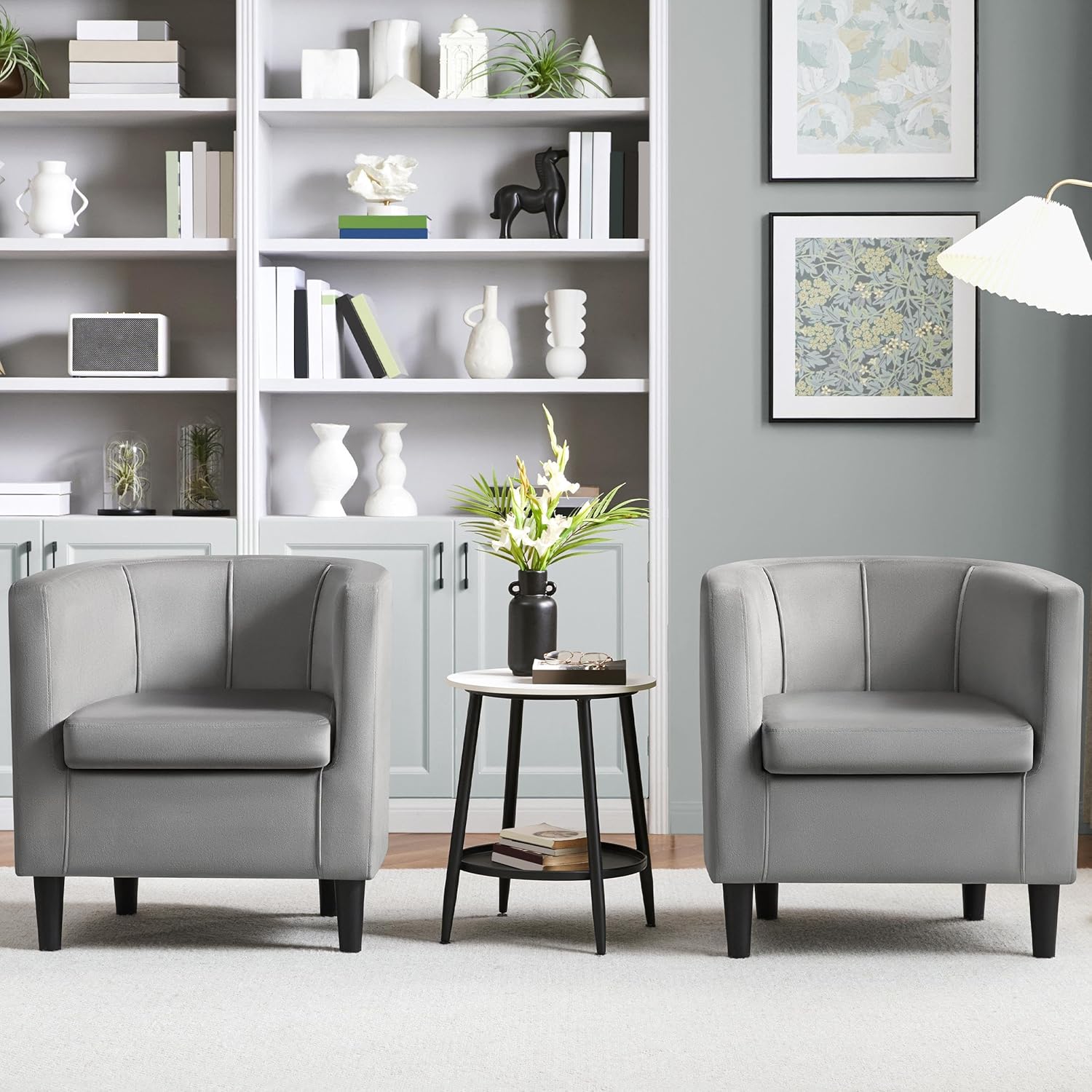 Yaheetech Accent Chair, Modern Velvet Armchairs with Big Ample Seat, Cozy Upholstered Barrel Sofa Chair for Living Room Bedroom Waiting Room, Set of 2, Gray