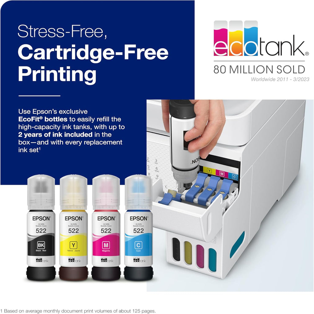 Epson EcoTank ET-4800 Wireless All-in-One Cartridge-Free Supertank Printer with Scanner, Copier, Fax, ADF and Ethernet – Ideal-for Your Home Office, White