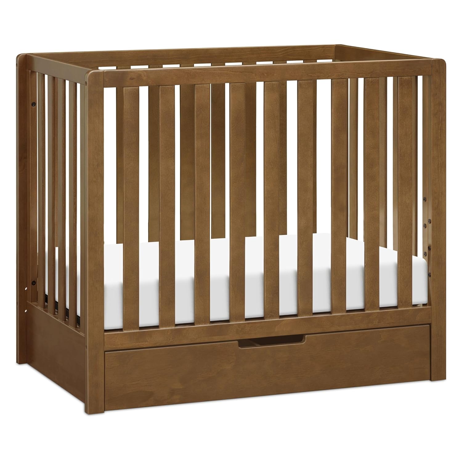 Carter's by Davinci Colby 4-in-1 Convertible Mini Crib with Trundle Drawer in Walnut, Greenguard Gold Certified, Undercrib Storage