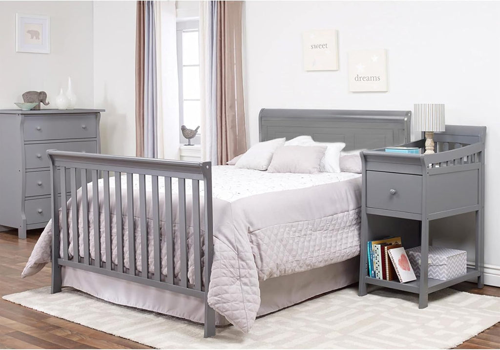 Sorelle Furniture Princeton Elite Crib and Changer with Solid Panel Back Classic -in- Convertible Diaper Changing Table Non-Toxic Finish Wooden Baby Bed Toddler Full-Size Nursery - Weathered Grey