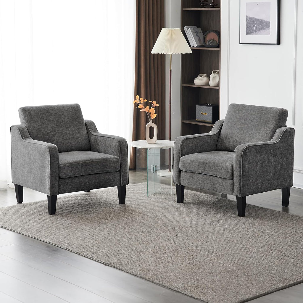 VINGLI Mid Century Modern Accent Chair - Soft Chenille Upholstered Comfy Armchair for Living Room, Bedroom, Home Office, Apartment, Studio (Light Grey)