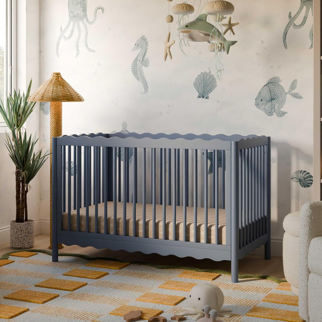 Babyletto Swell 4-in-1 Convertible Crib with Toddler Bed Conversion Kit in Cove Blue, Greenguard Gold Certified, Made of 100% Solid Wood