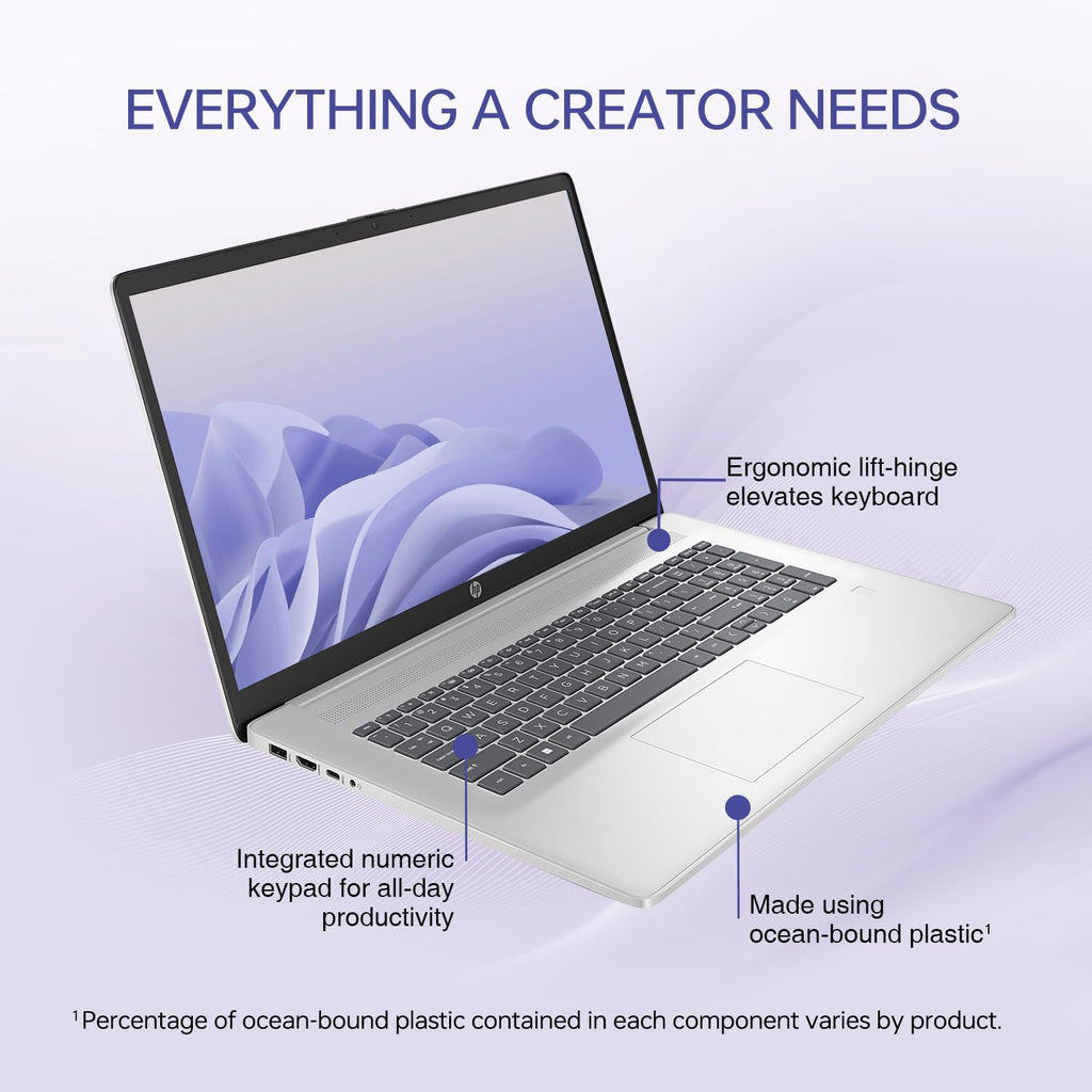 HP 17t Performance Business Laptop, 17.3" FHD, Intel Core i7-1355U, 16GB RAM, 1TB SSD, Fingerprint Reader, HDMI, SuperSpeed USB, Wi-Fi 6, Backlit Keyboard, Windows 11 Pro, Silver