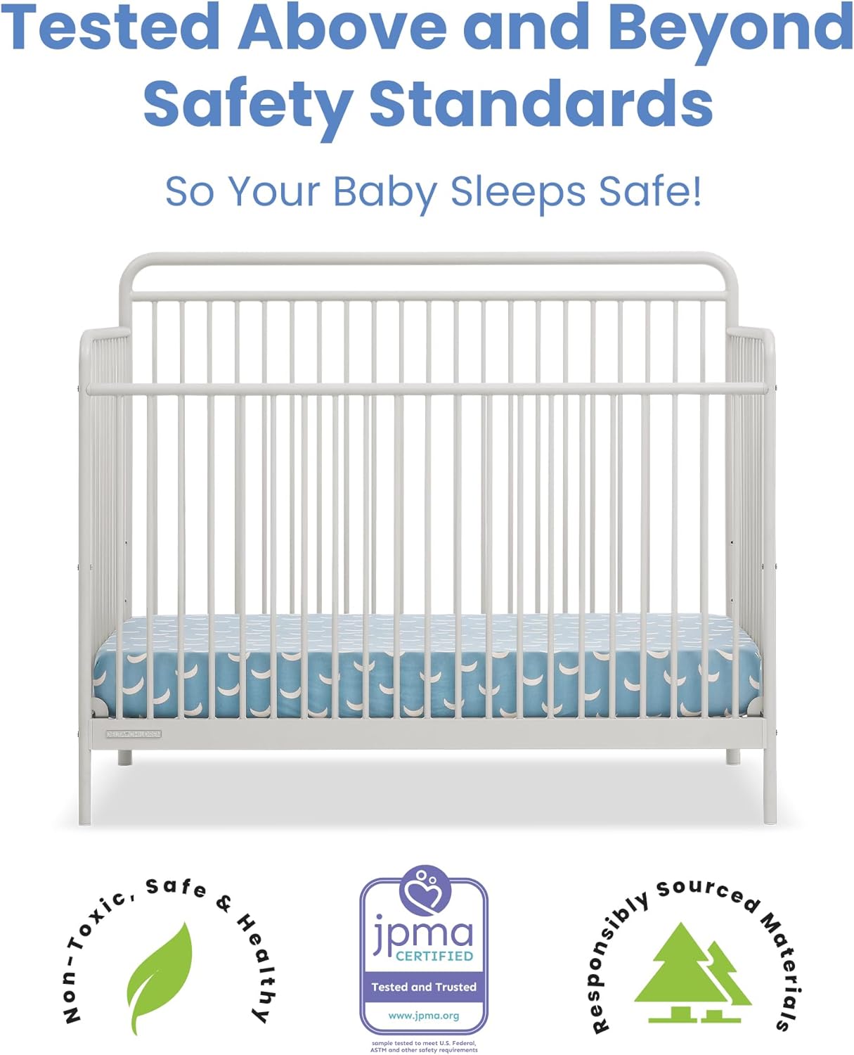 Delta Children Hayden 5-in-1 Convertible Metal Crib, Warm Gray